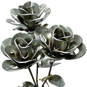 Scrap Metal Art Three Steel Welded Metal Roses